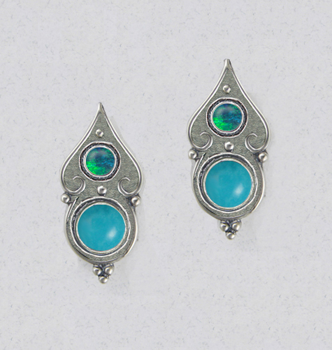 Sterling Silver Gothic Look Post Stud Earrings With Turquoise